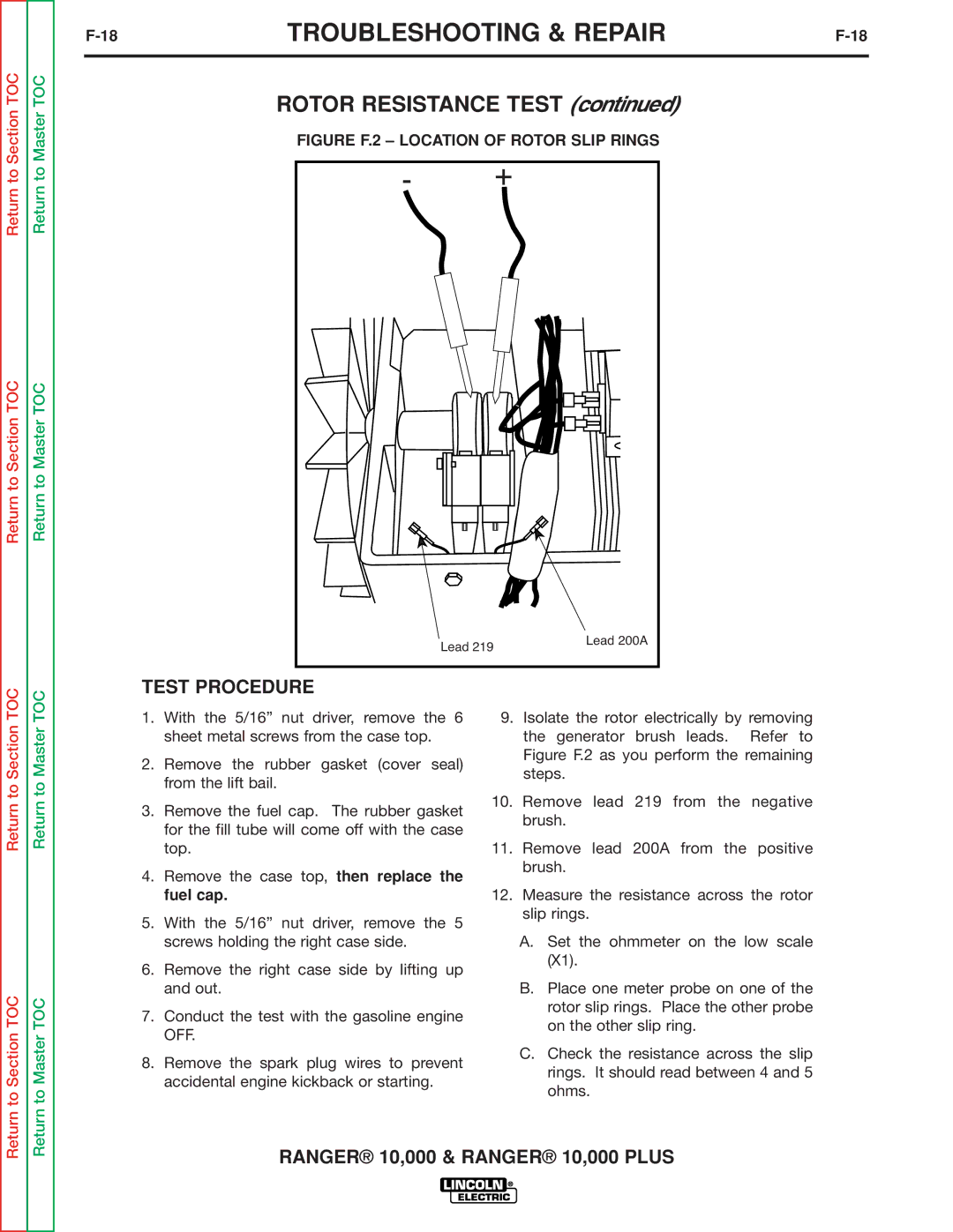 Lincoln Electric SVM168-B service manual Rotor Resistance Test, Figure F.2 Location of Rotor Slip Rings 