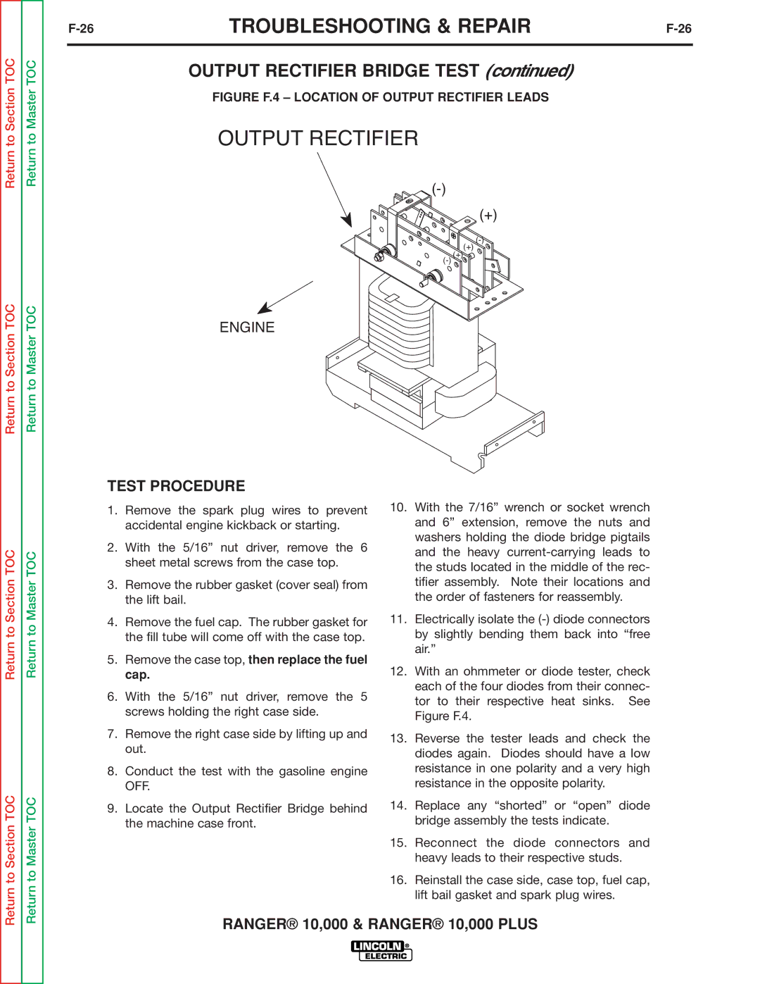 Lincoln Electric SVM168-B service manual 26TROUBLESHOOTING & REPAIRF-26, Output Rectifier Bridge Test 