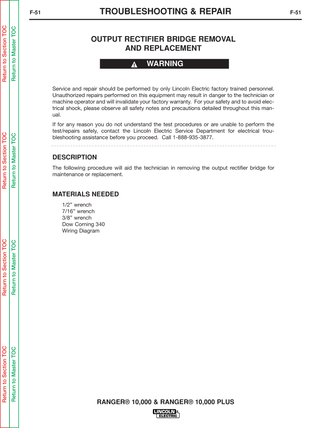 Lincoln Electric SVM168-B service manual Output Rectifier Bridge Removal Replacement, Description 