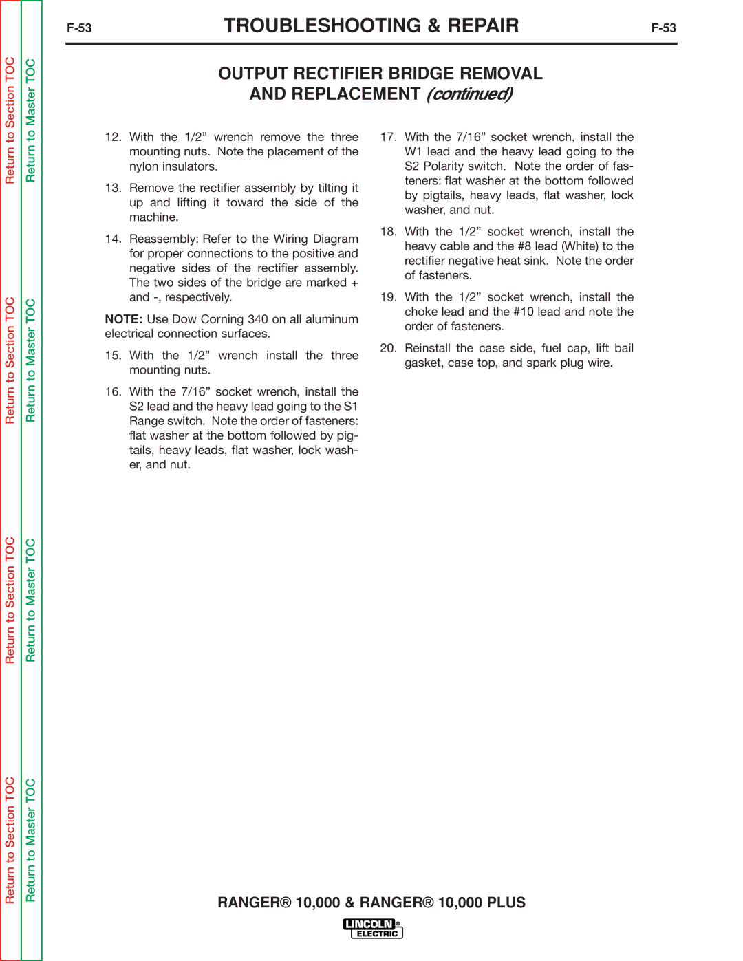 Lincoln Electric SVM168-B service manual Section TOC 