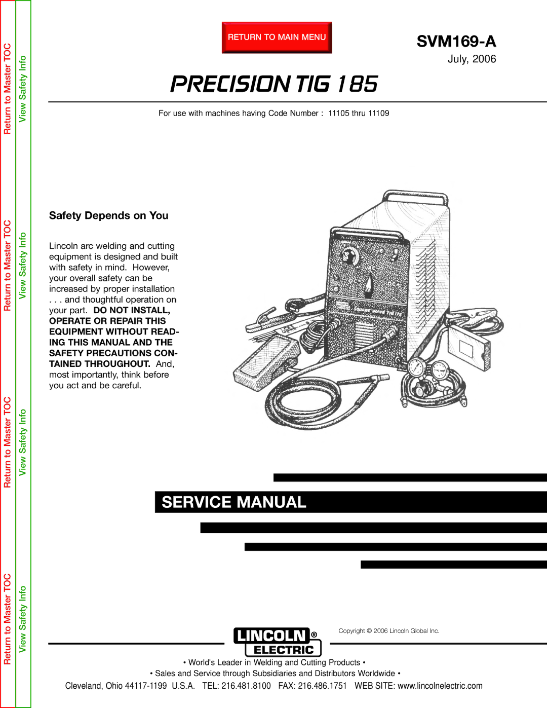 Lincoln Electric SVM169-A service manual Precision TIG 