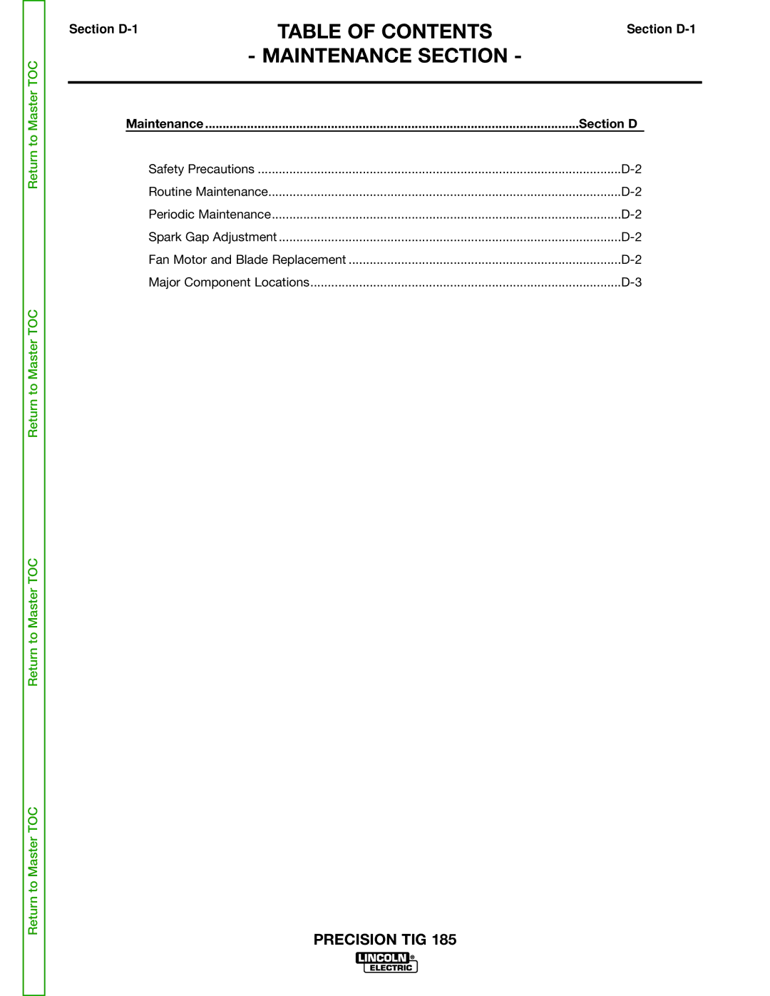 Lincoln Electric SVM169-A service manual Maintenance Section, Section D 