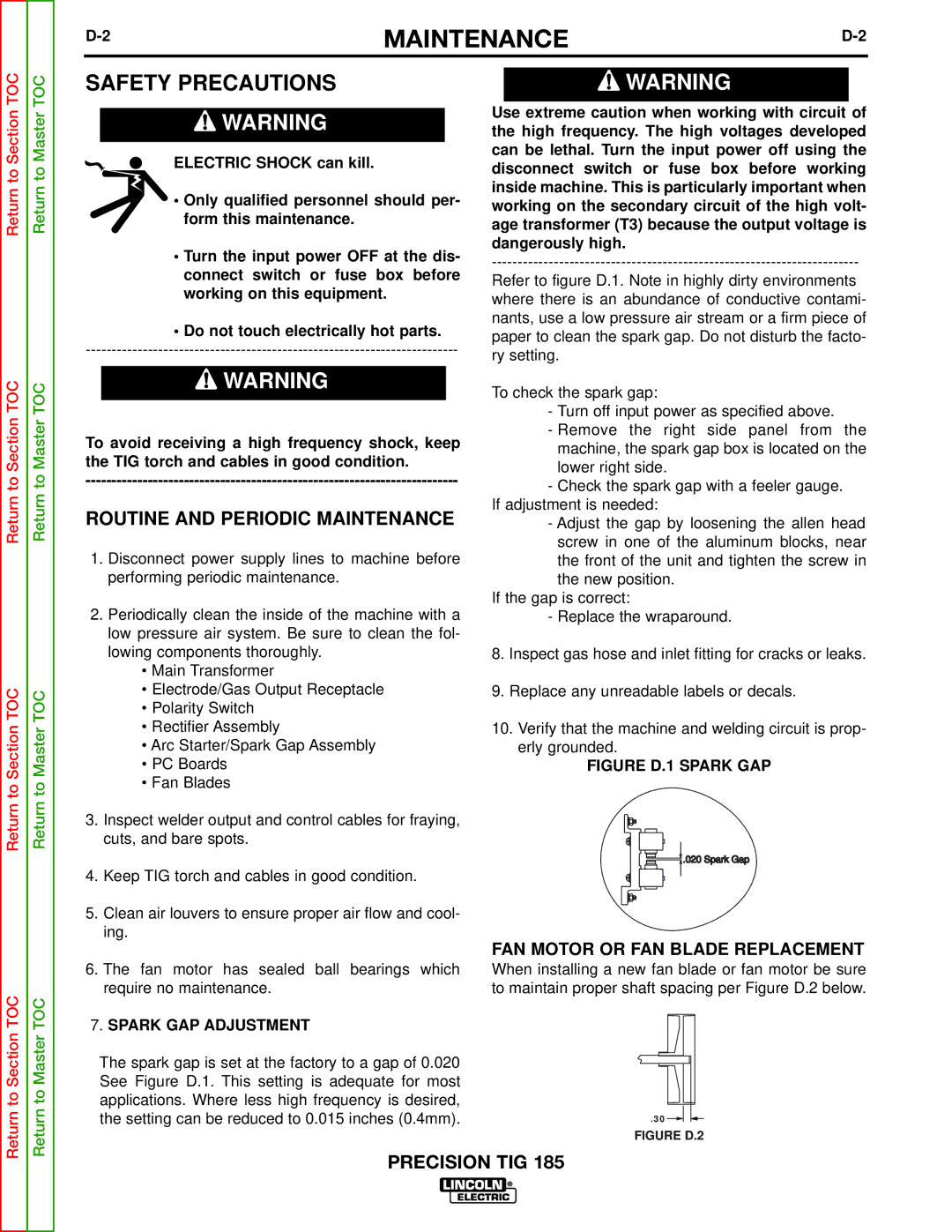 Lincoln Electric SVM169-A service manual Routine and Periodic Maintenance, Spark GAP Adjustment 