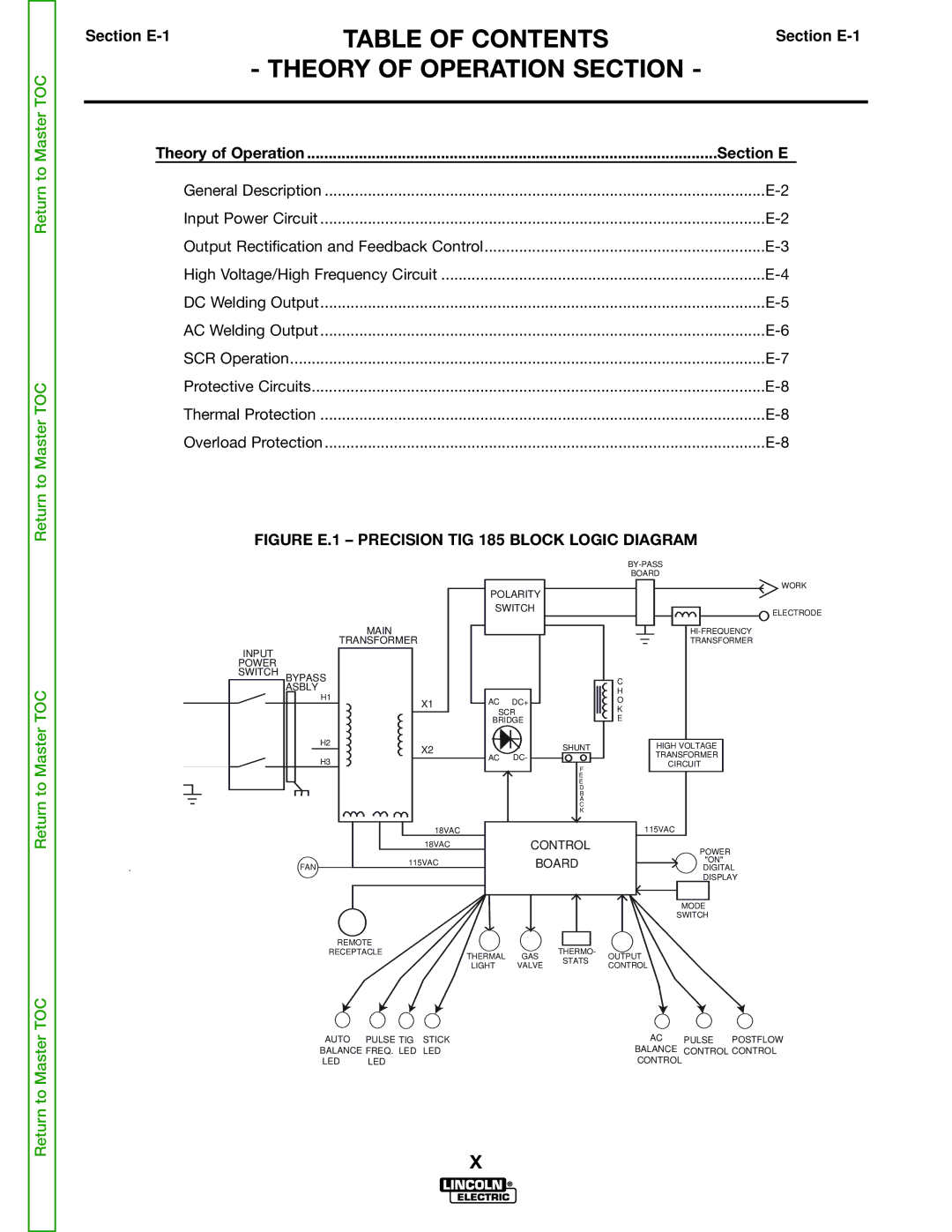 Lincoln Electric SVM169-A service manual Theory of Operation Section, Section E 