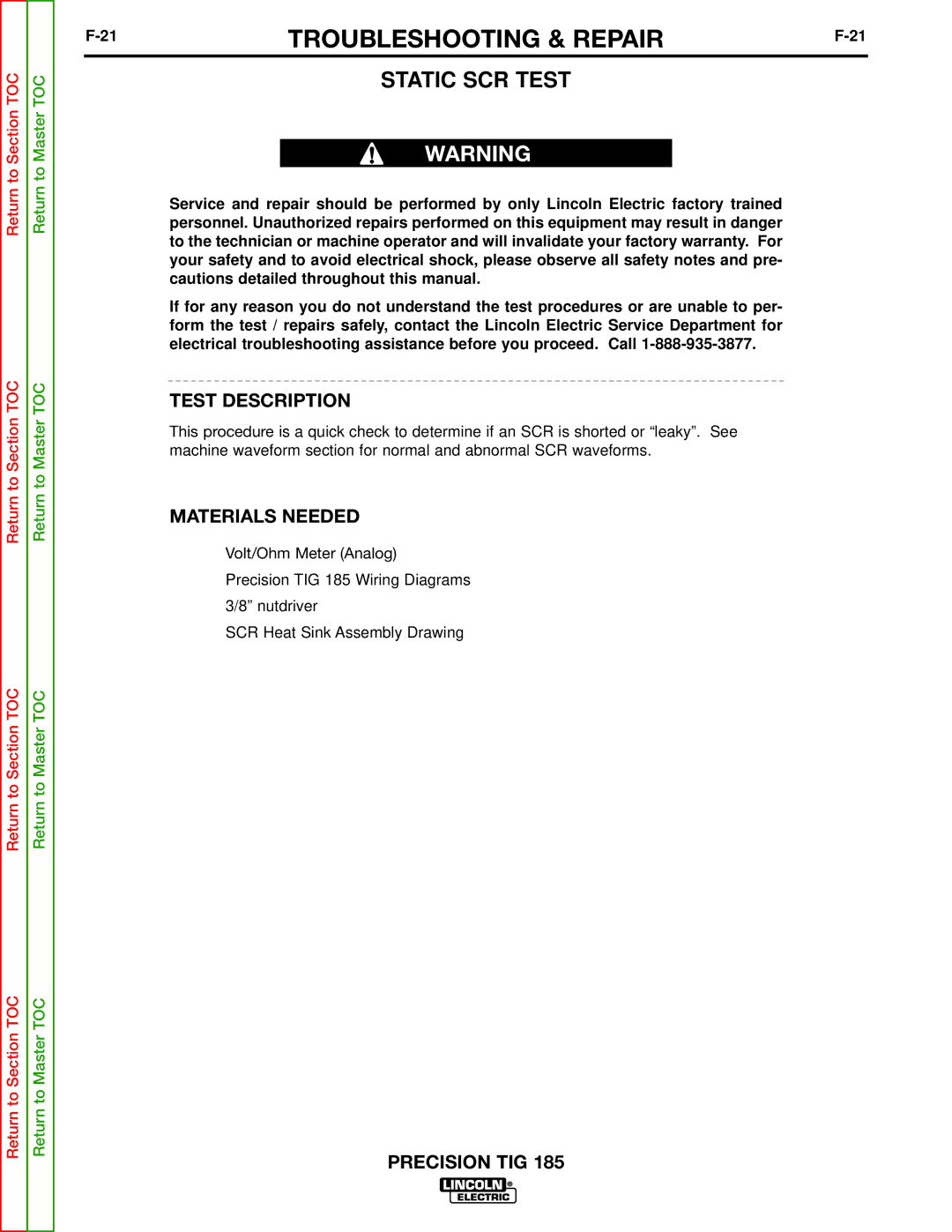 Lincoln Electric SVM169-A service manual Static SCR Test 