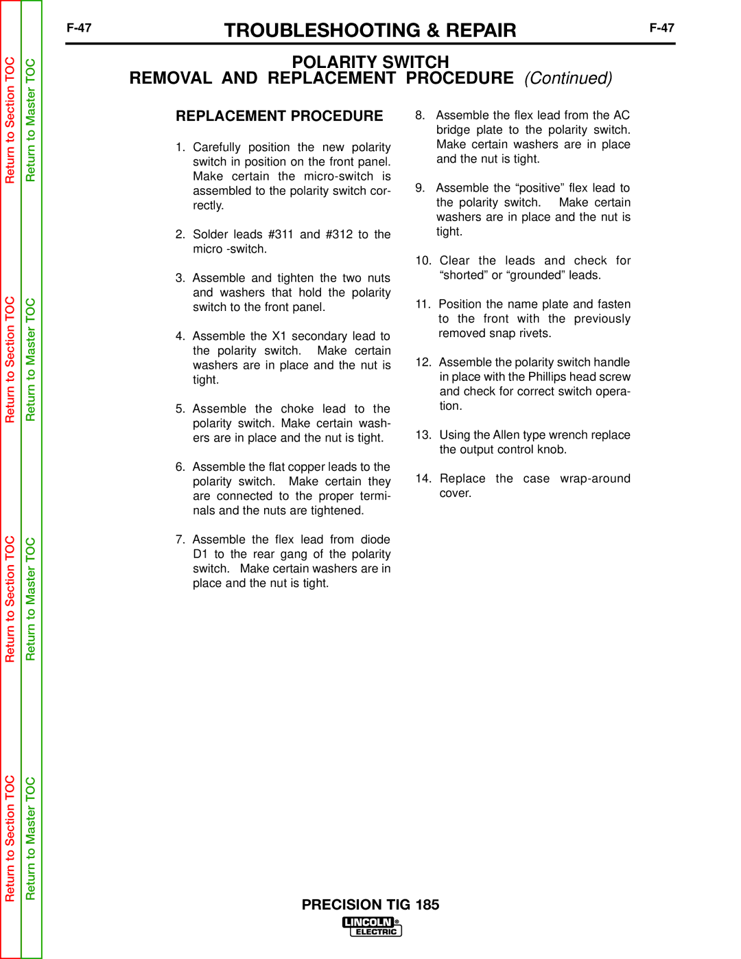 Lincoln Electric SVM169-A service manual Replacement Procedure 