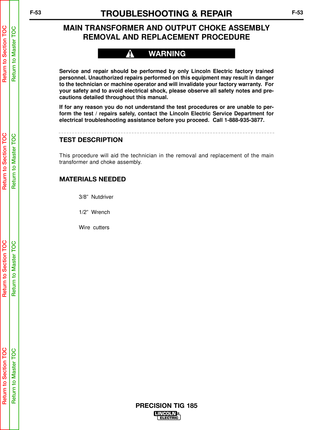 Lincoln Electric SVM169-A service manual Nutdriver Wrench Wire cutters 