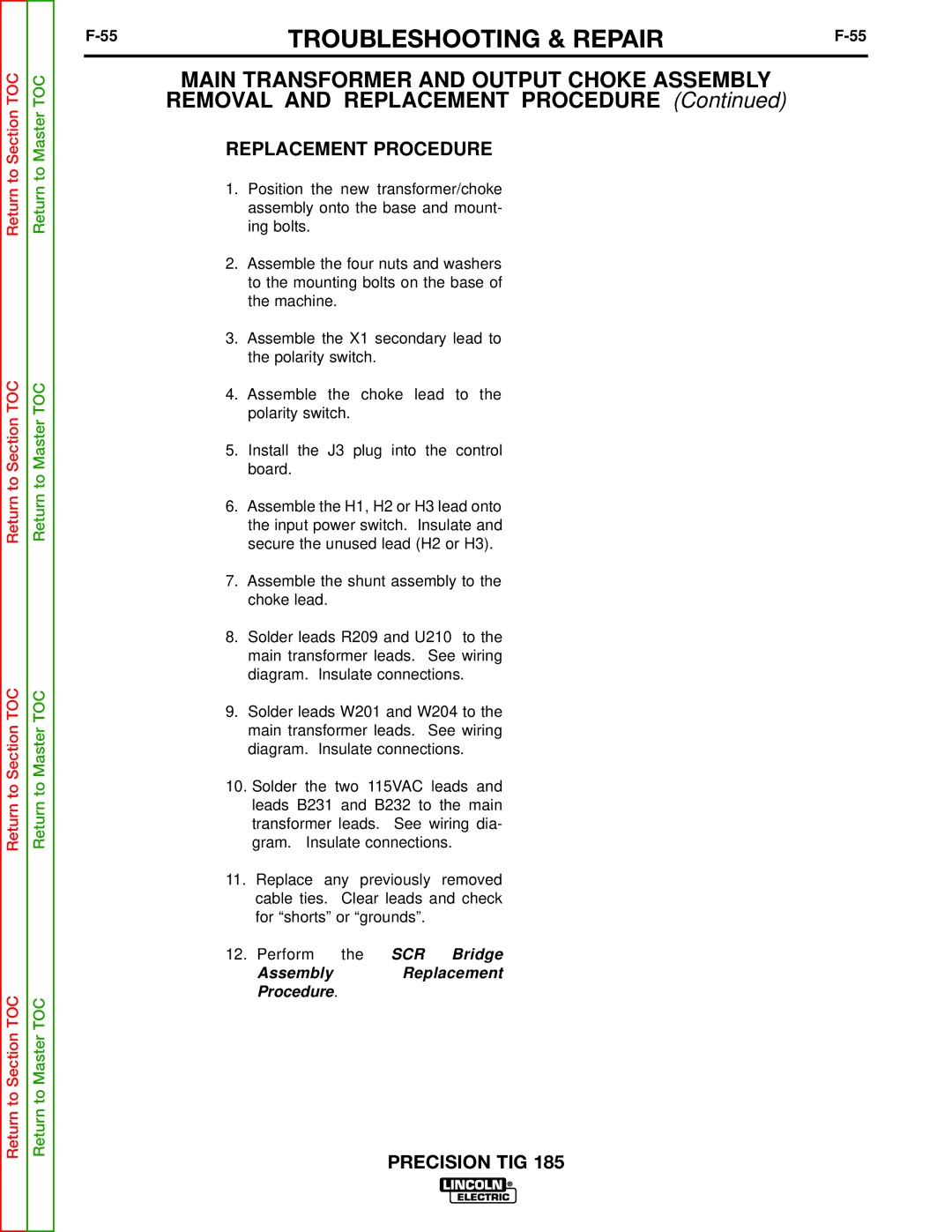 Lincoln Electric SVM169-A service manual Assembly Replacement Procedure 