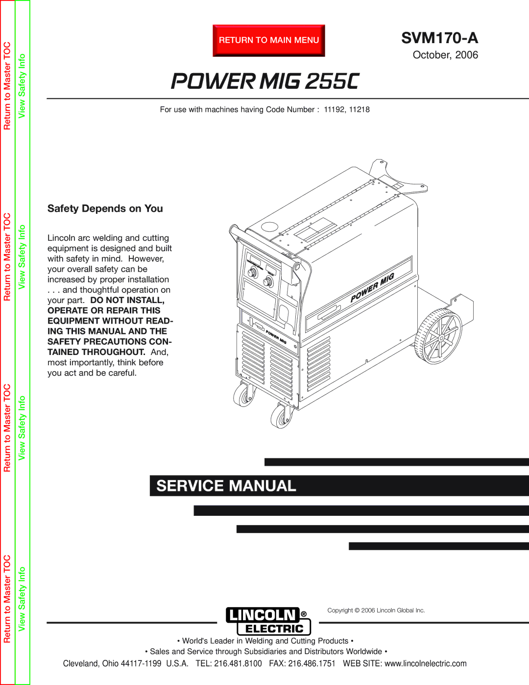 Lincoln Electric SVM170-A service manual Power MIG 255C 