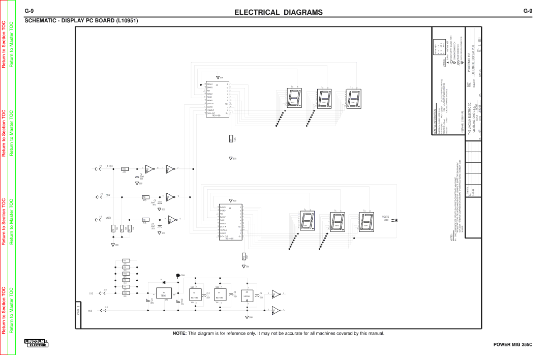 Lincoln Electric SVM170-A service manual Schematic Display PC Board L10951, Powermig 