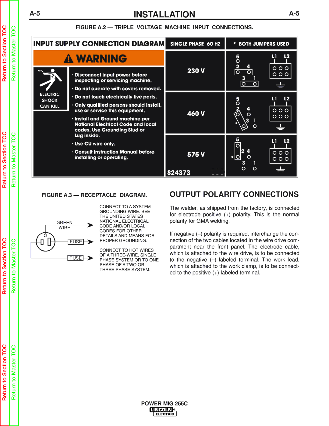 Lincoln Electric SVM170-A service manual Figure A.2 Triple Voltage Machine Input Connections 