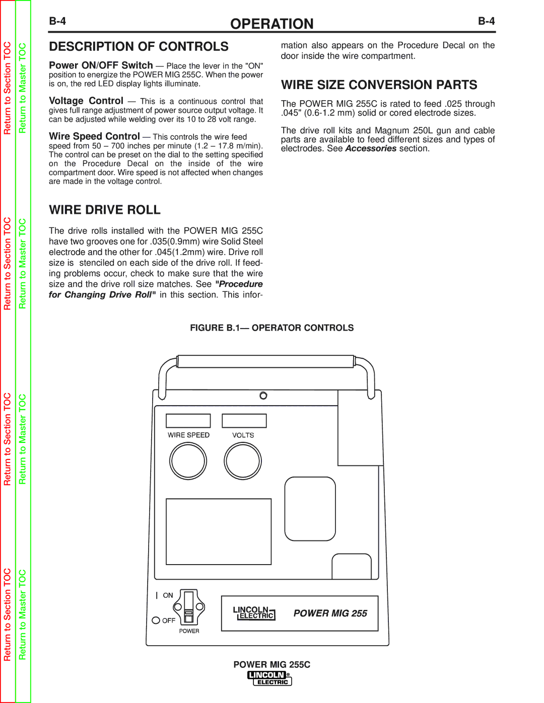 Lincoln Electric SVM170-A service manual Description of Controls, Wire Size Conversion Parts, Wire Drive Roll 