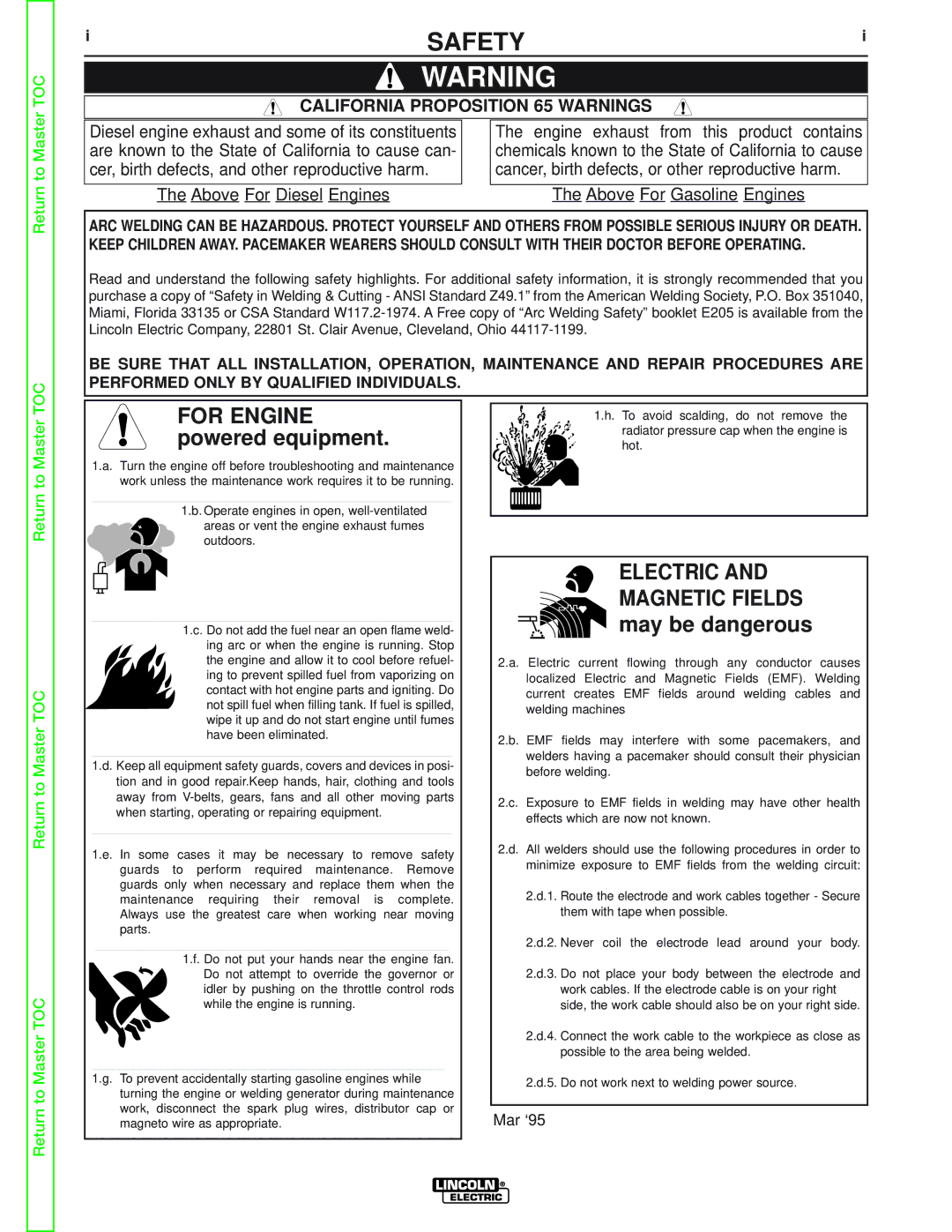 Lincoln Electric SVM170-A service manual Safety, California Proposition 65 Warnings 