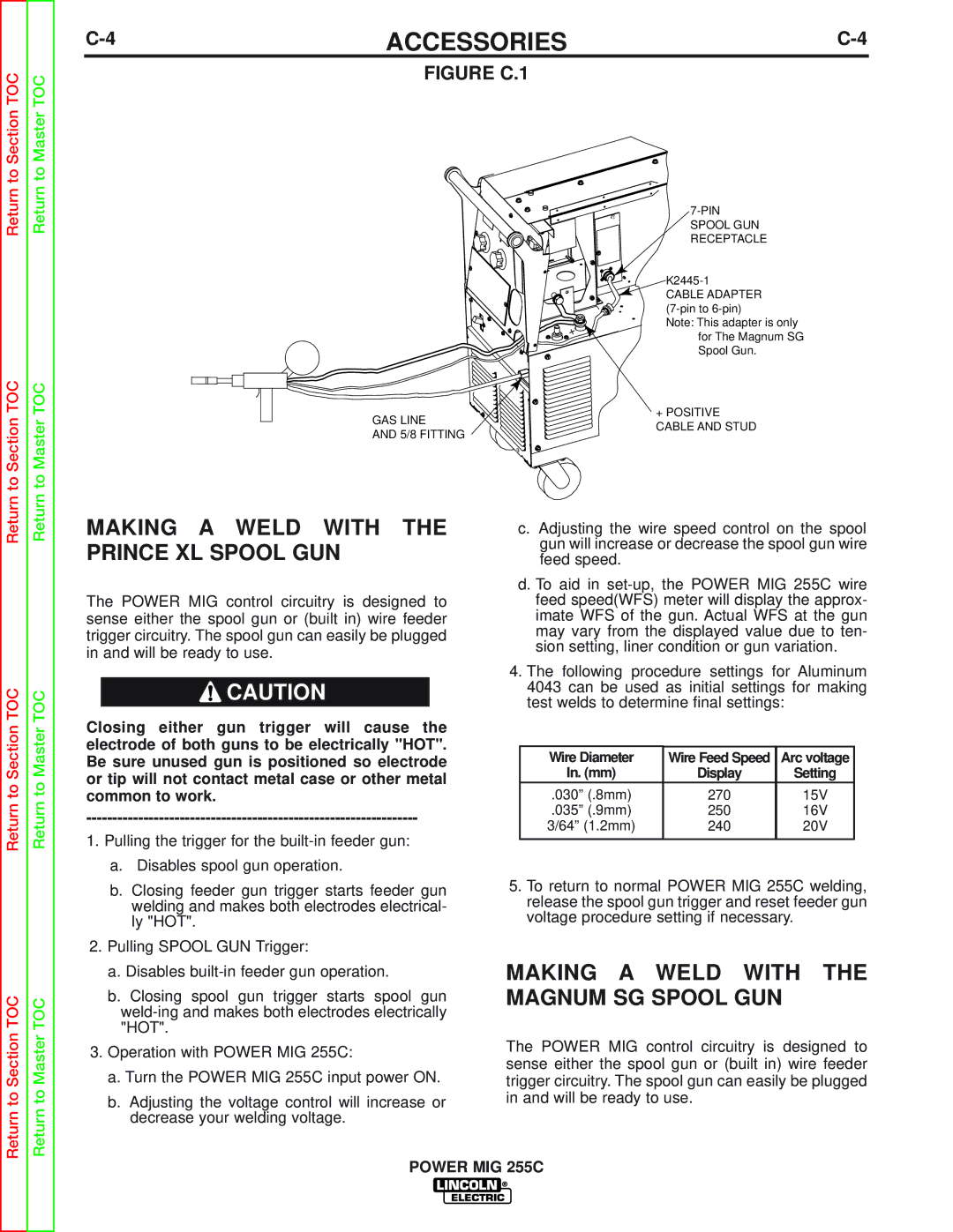 Lincoln Electric SVM170-A Making a Weld with the Prince XL Spool GUN, Making a Weld with the Magnum SG Spool GUN 