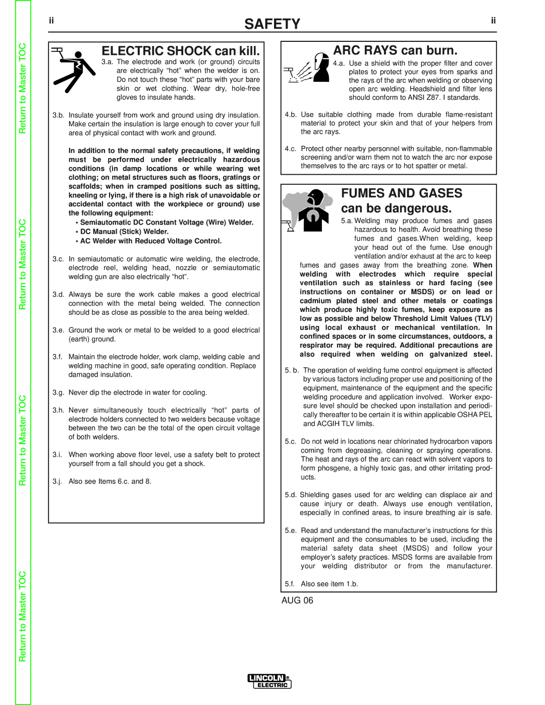 Lincoln Electric SVM170-A service manual Electric Shock can kill 