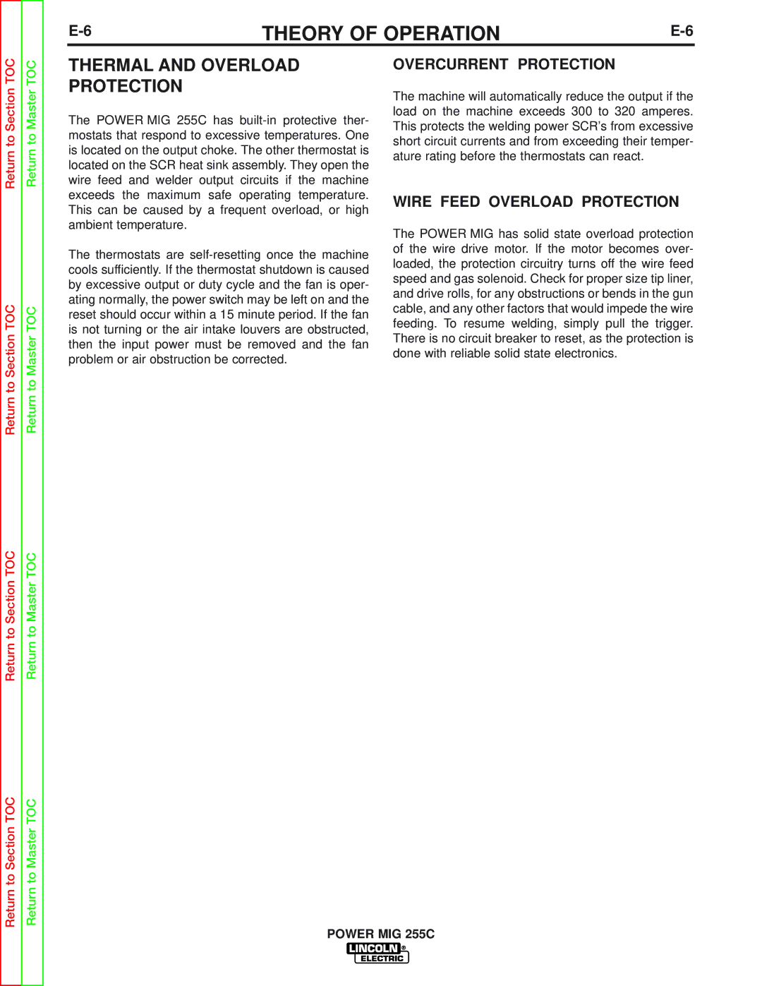 Lincoln Electric SVM170-A service manual Thermal and Overload Protection, Wire Feed Overload Protection 