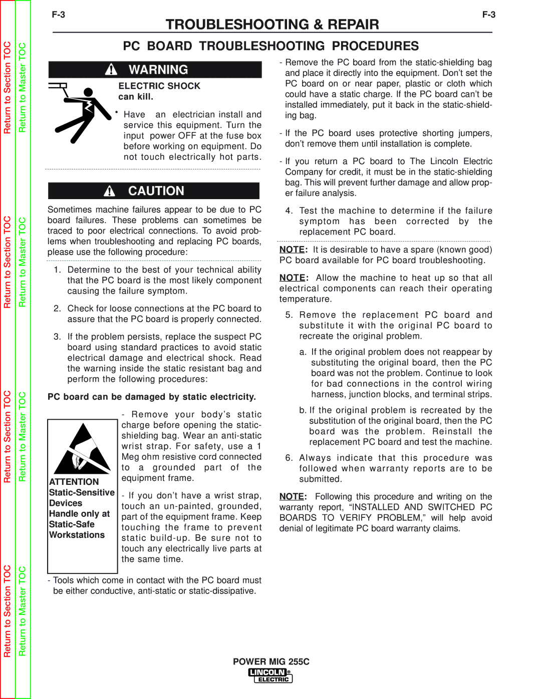 Lincoln Electric SVM170-A service manual PC Board Troubleshooting Procedures 