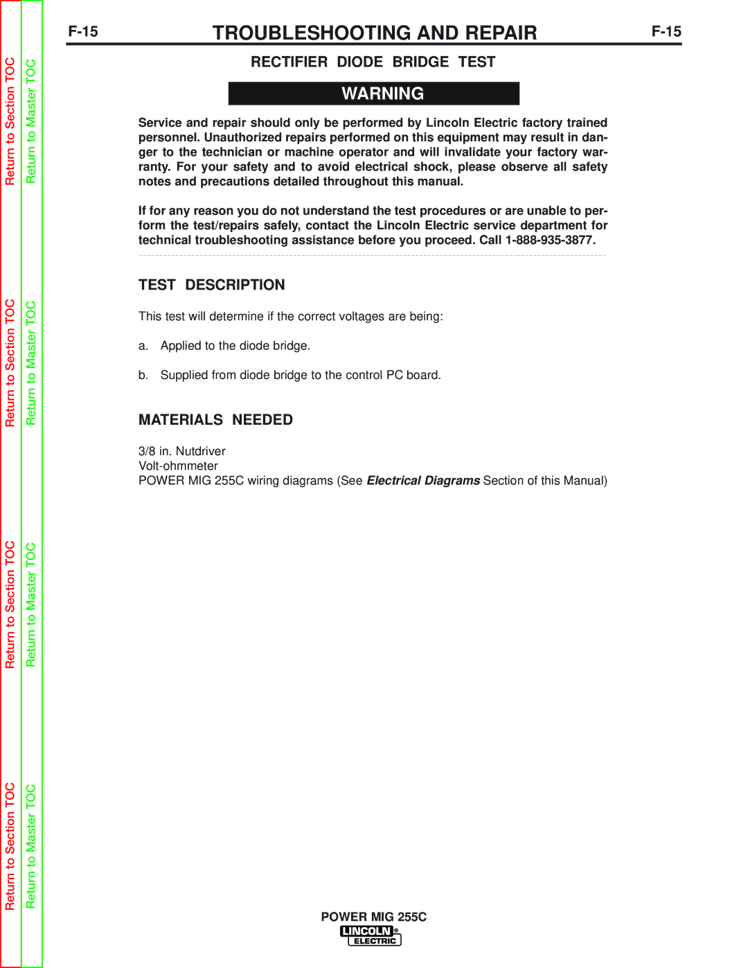 Lincoln Electric SVM170-A service manual Rectifier Diode Bridge Test, Test Description 