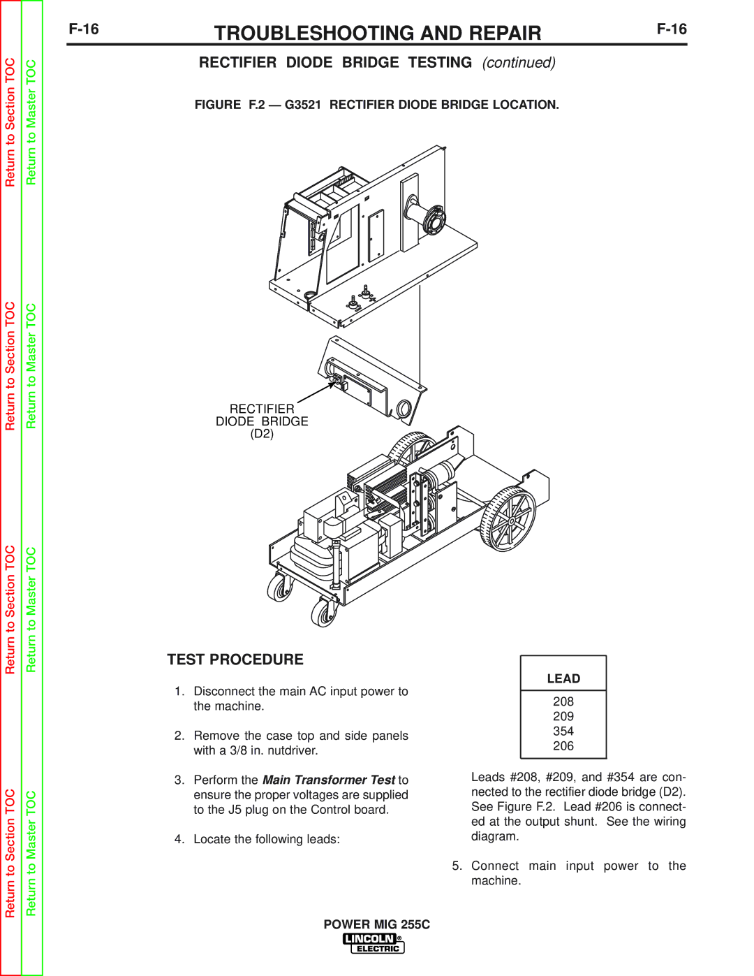 Lincoln Electric SVM170-A service manual 16TROUBLESHOOTING and REPAIRF-16, Figure F.2 G3521 Rectifier Diode Bridge Location 