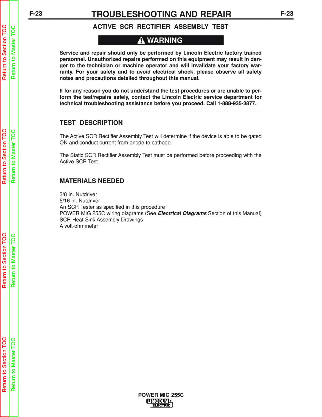 Lincoln Electric SVM170-A service manual Active SCR Rectifier Assembly Test, Test Description 