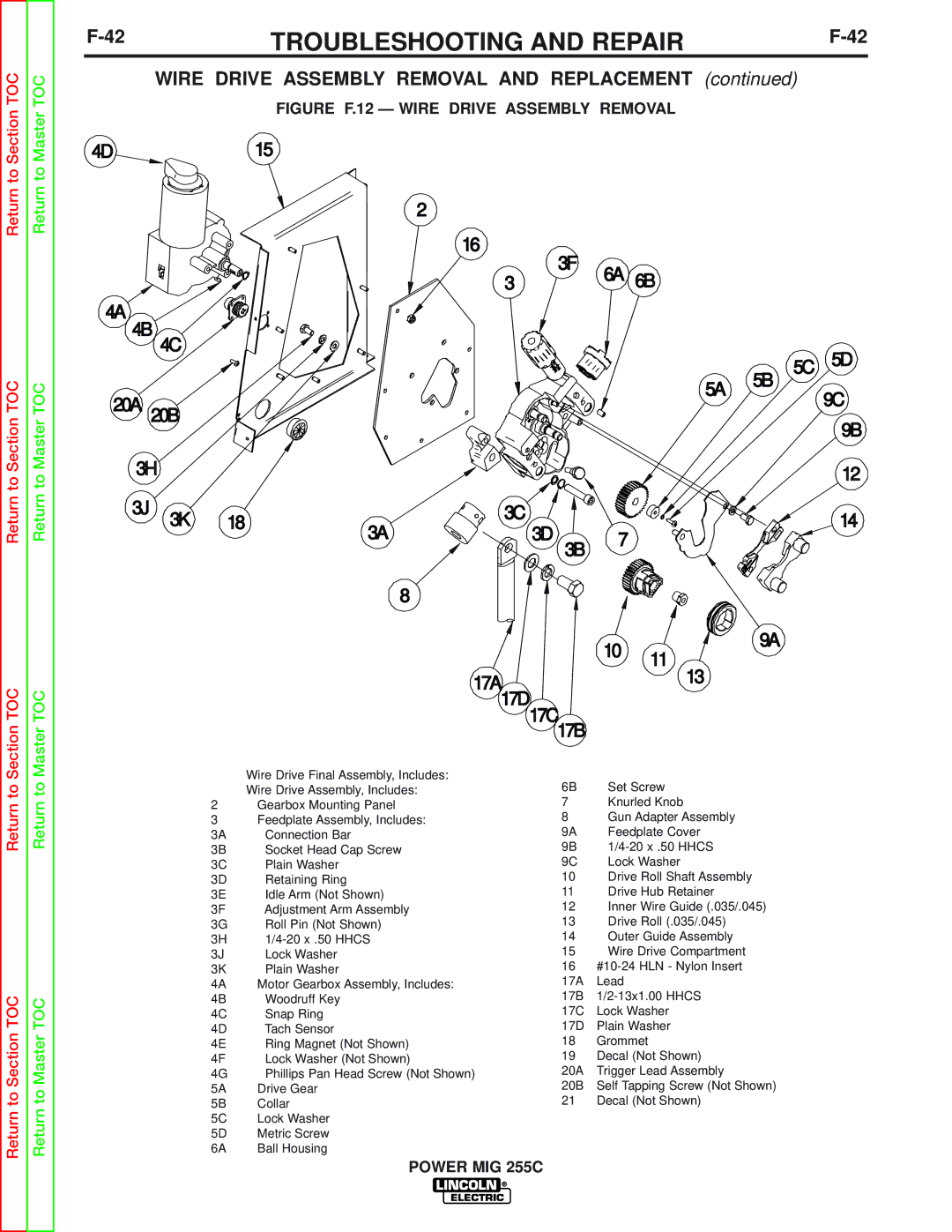 Lincoln Electric SVM170-A service manual Wire Drive Assembly Removal and Replacement 