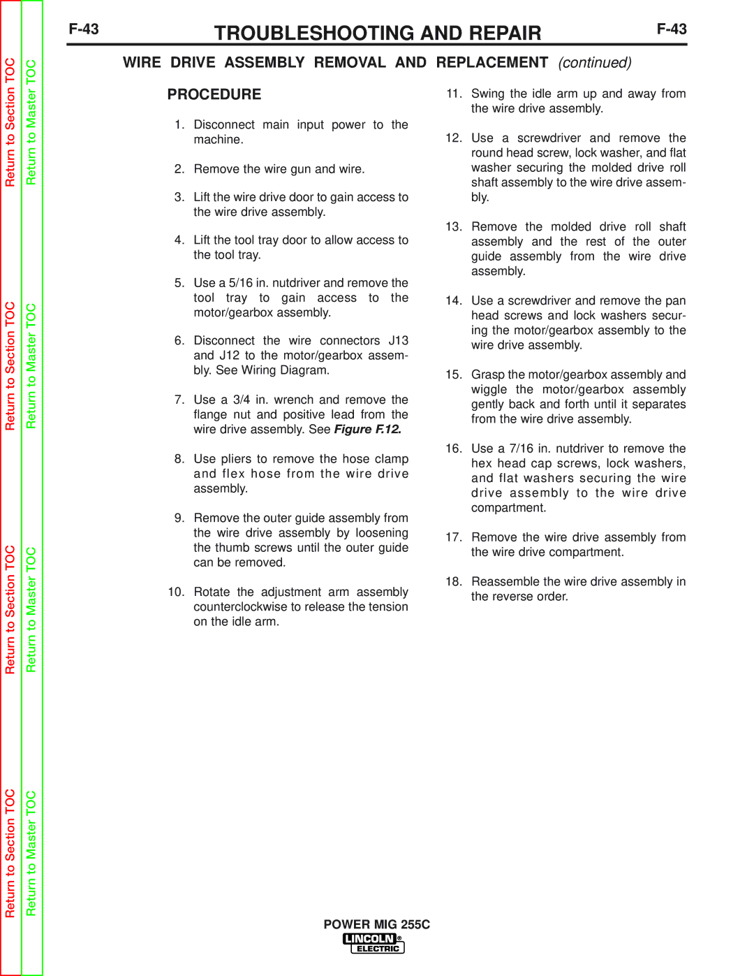 Lincoln Electric SVM170-A service manual Procedure 