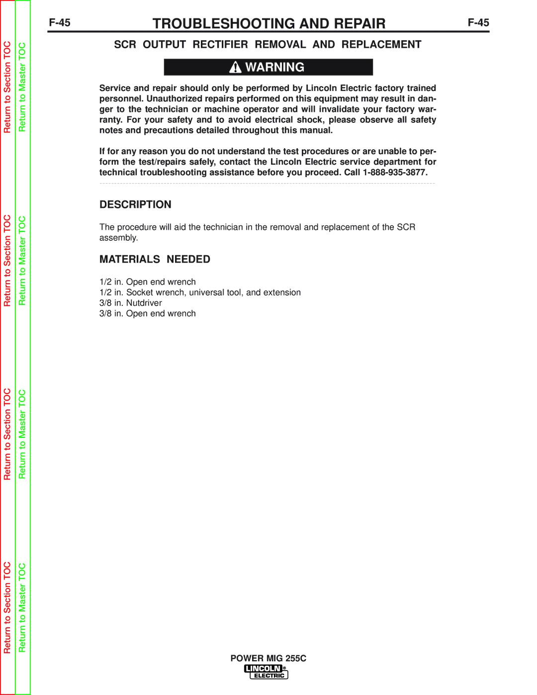 Lincoln Electric SVM170-A service manual SCR Output Rectifier Removal and Replacement, Description 