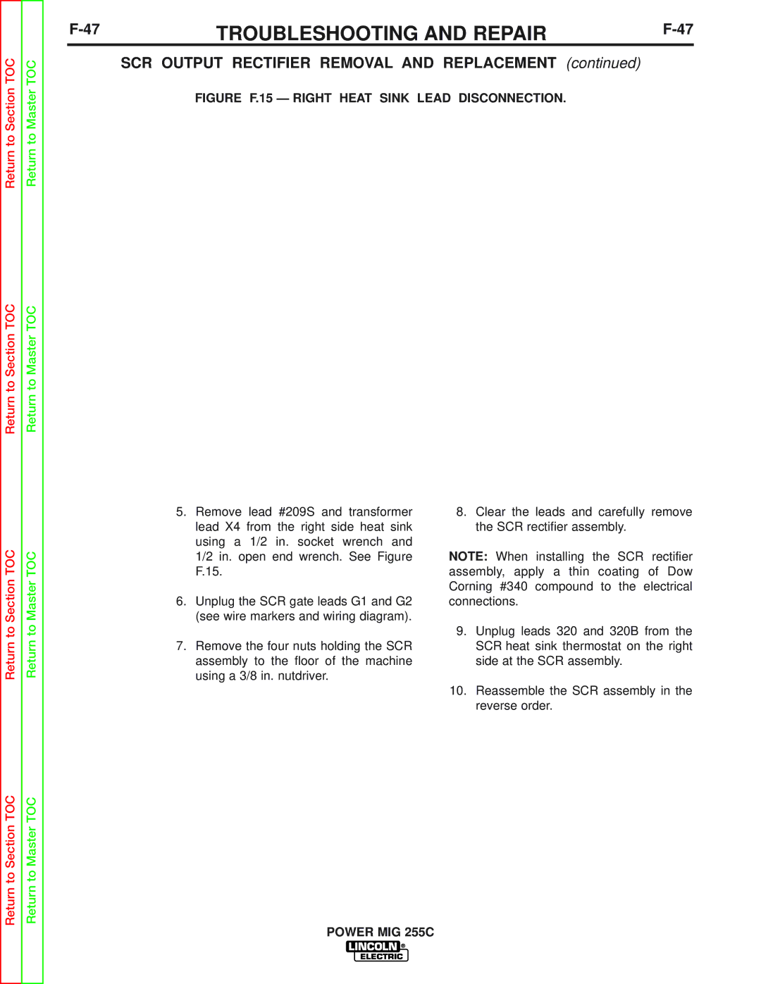 Lincoln Electric SVM170-A service manual Figure F.15 Right Heat Sink Lead Disconnection 