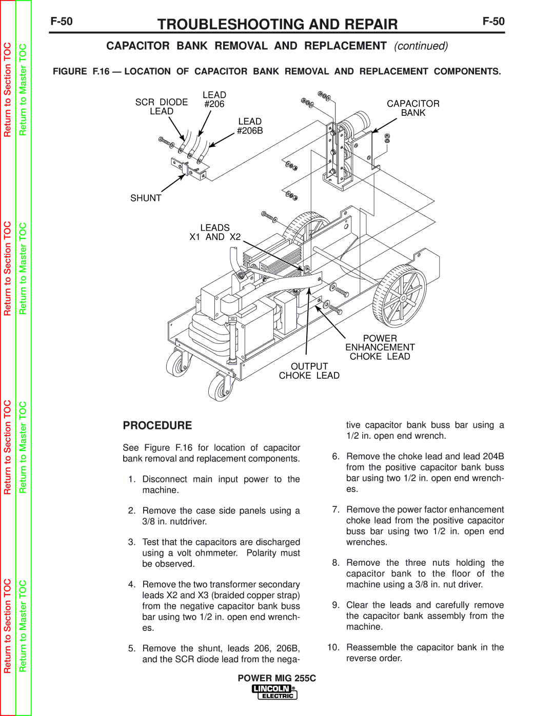 Lincoln Electric SVM170-A service manual Capacitor Bank Removal and Replacement 