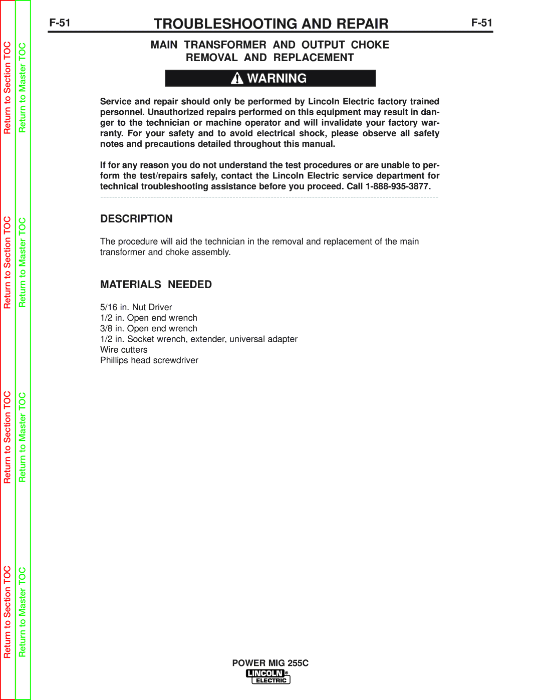 Lincoln Electric SVM170-A service manual Main Transformer and Output Choke Removal and Replacement 