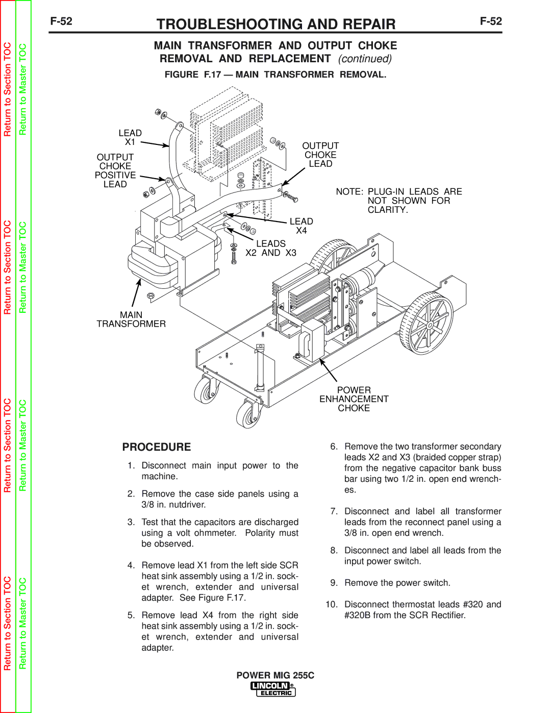 Lincoln Electric SVM170-A service manual 52TROUBLESHOOTING and REPAIRF-52, Main Transformer and Output Choke 