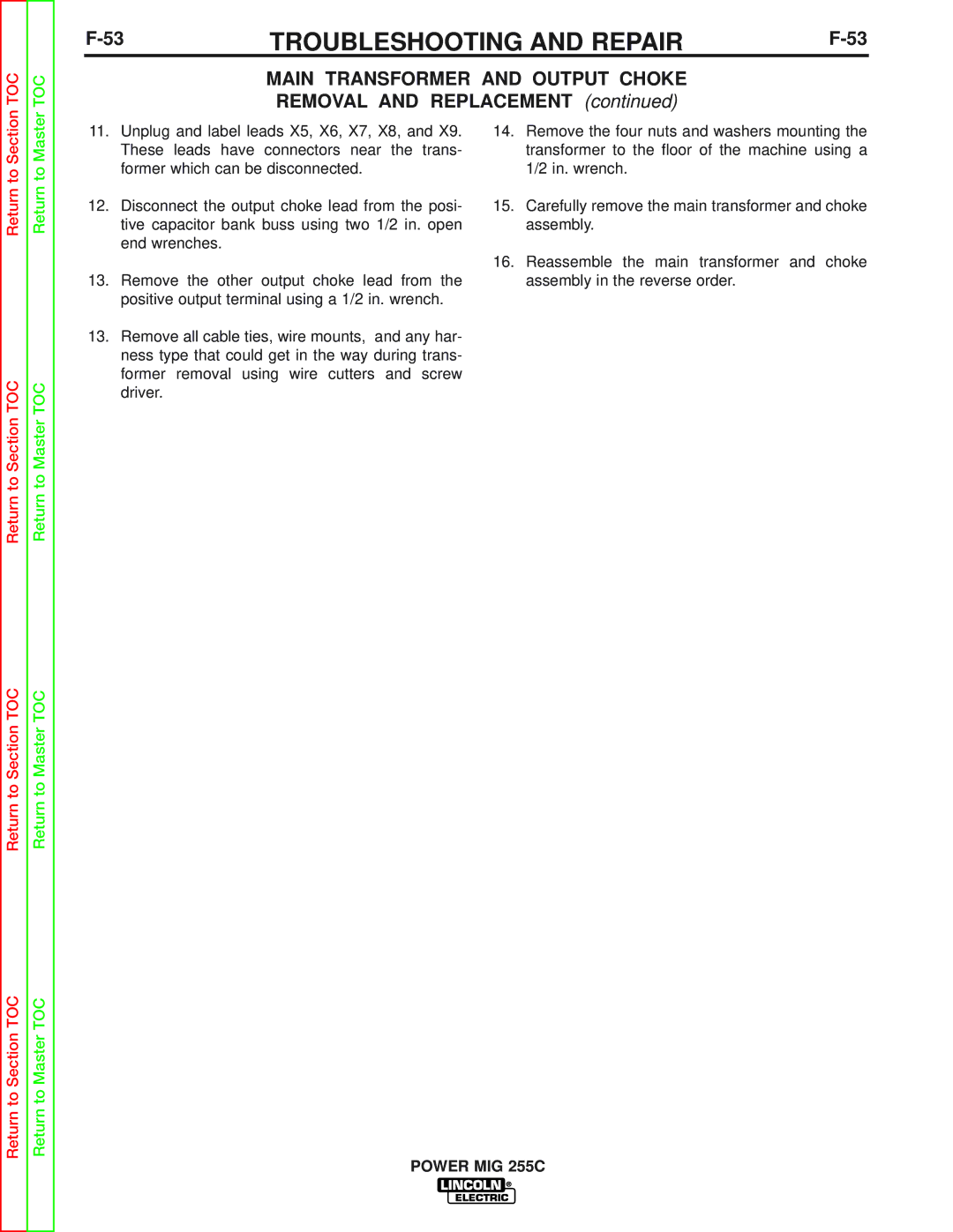 Lincoln Electric SVM170-A service manual Toc 