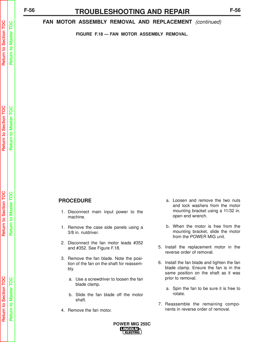 Lincoln Electric SVM170-A service manual FAN Motor Assembly Removal and Replacement 