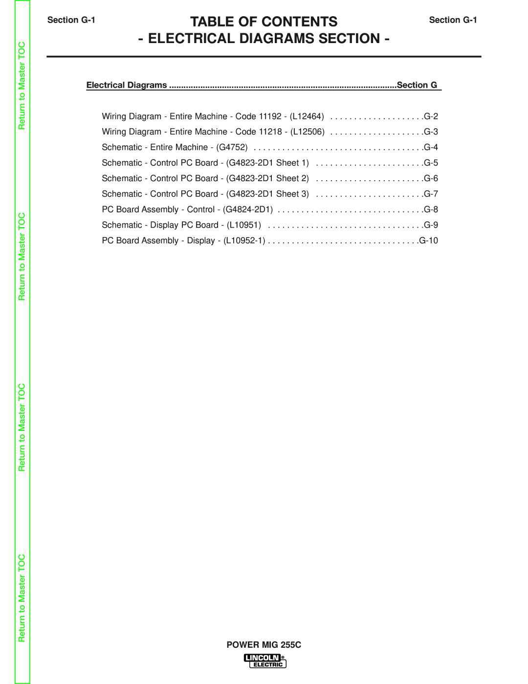 Lincoln Electric SVM170-A service manual Electrical Diagrams Section, Section G-1 