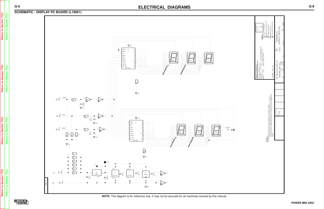 Lincoln Electric SVM170-A service manual SCHEMATIC - DISPLAY PC BOARD L10951, Electrical Diagrams, Return to Section TOC 