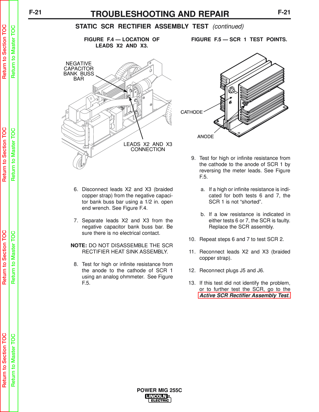 Lincoln Electric SVM170-A service manual F-21, Troubleshooting And Repair, STATIC SCR RECTIFIER ASSEMBLY TEST continued 