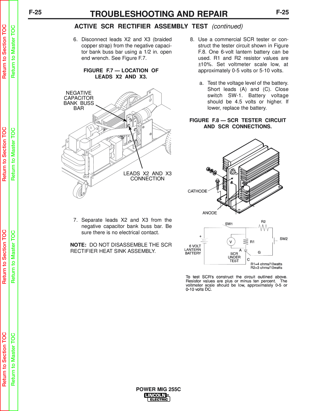 Lincoln Electric SVM170-A service manual F-25, Troubleshooting And Repair, ACTIVE SCR RECTIFIER ASSEMBLY TEST continued 