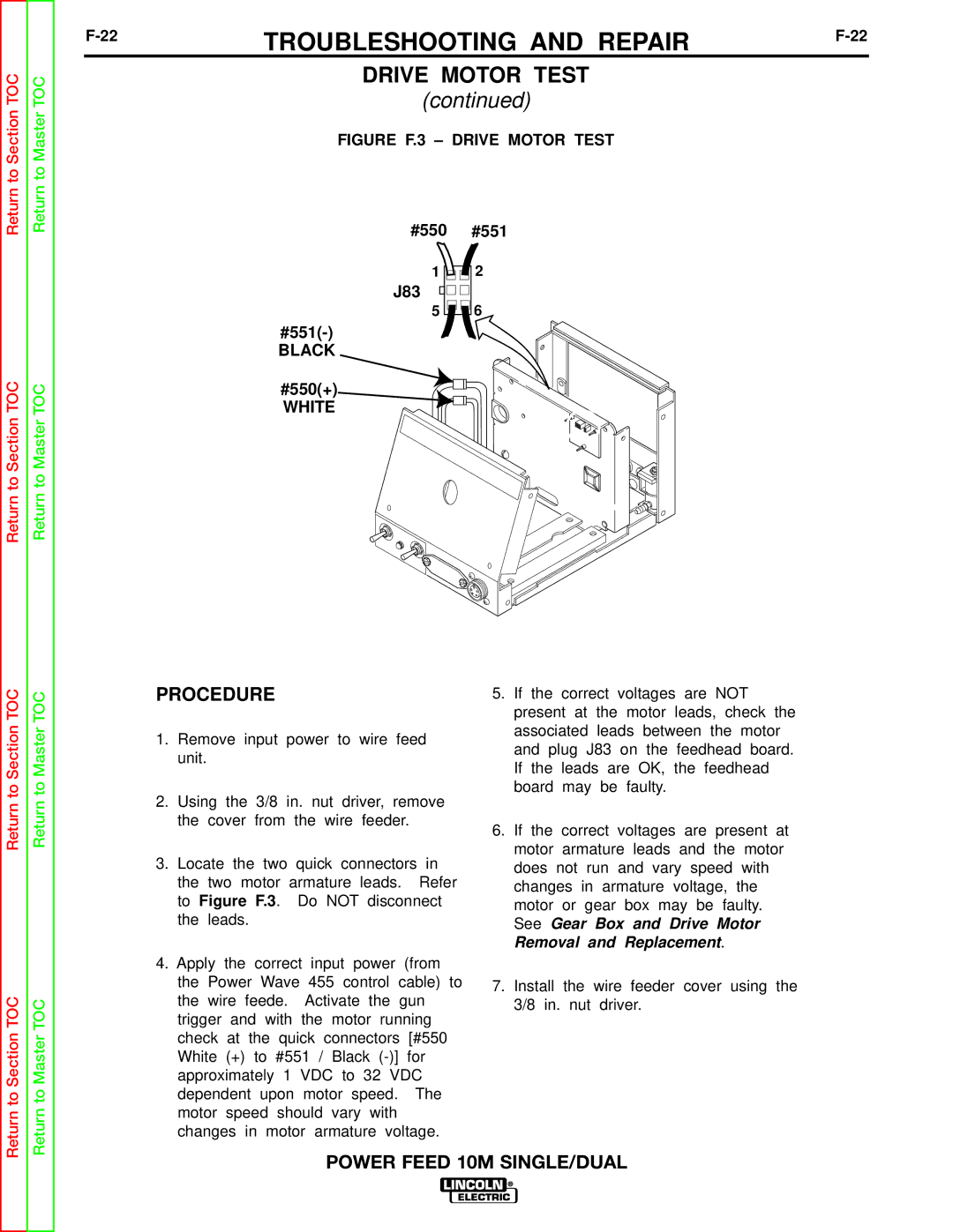 Lincoln Electric SVM172-A service manual Procedure, Figure F.3 Drive Motor Test 