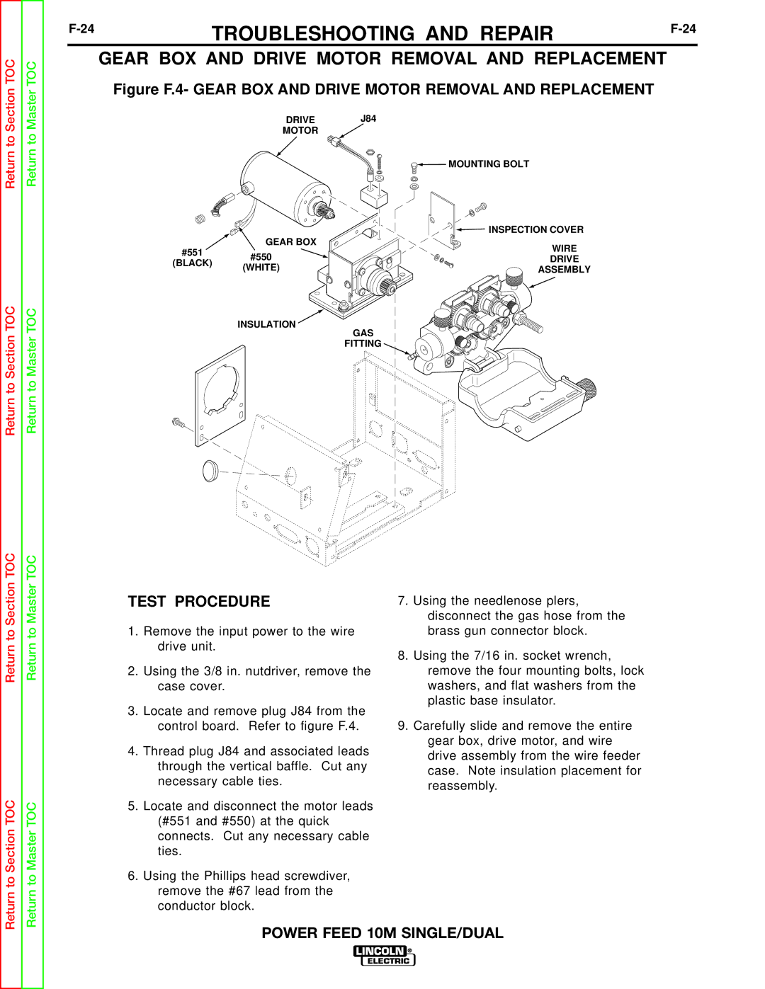 Lincoln Electric SVM172-A service manual Figure F.4- Gear BOX and Drive Motor Removal and Replacement 