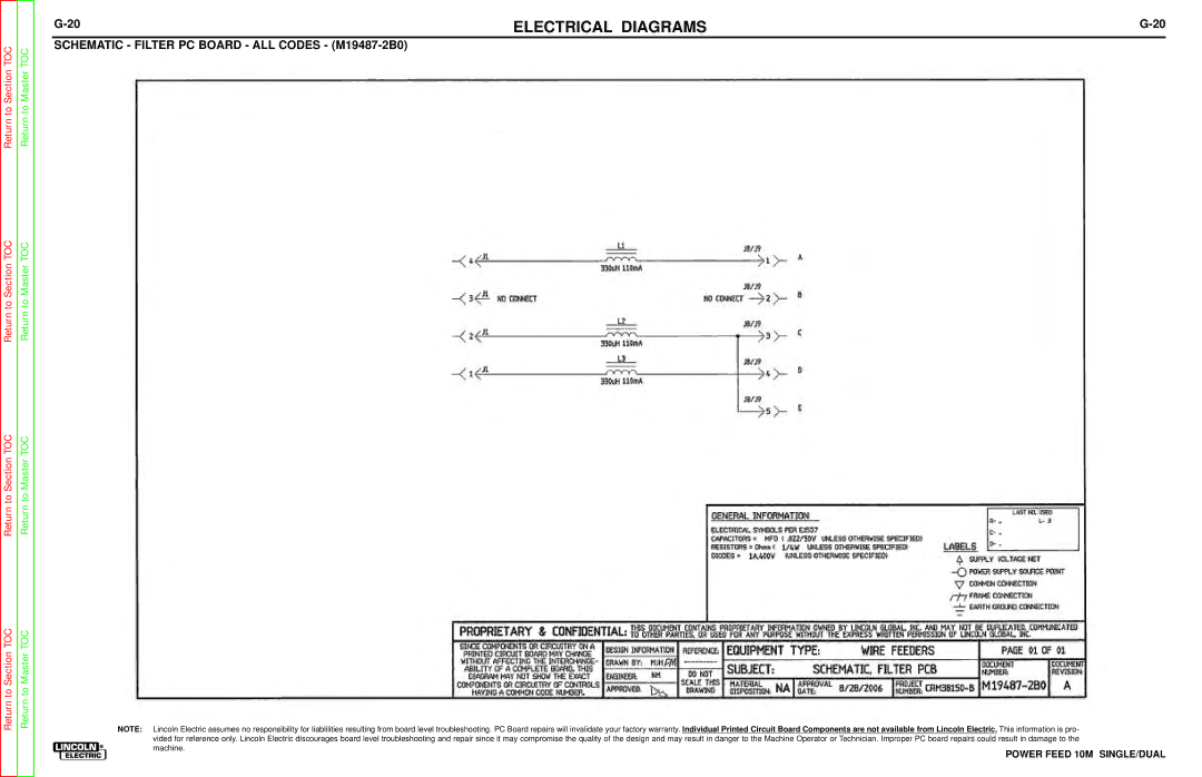 Lincoln Electric SVM172-A service manual Schematic Filter PC Board ALL Codes M19487-2B0 