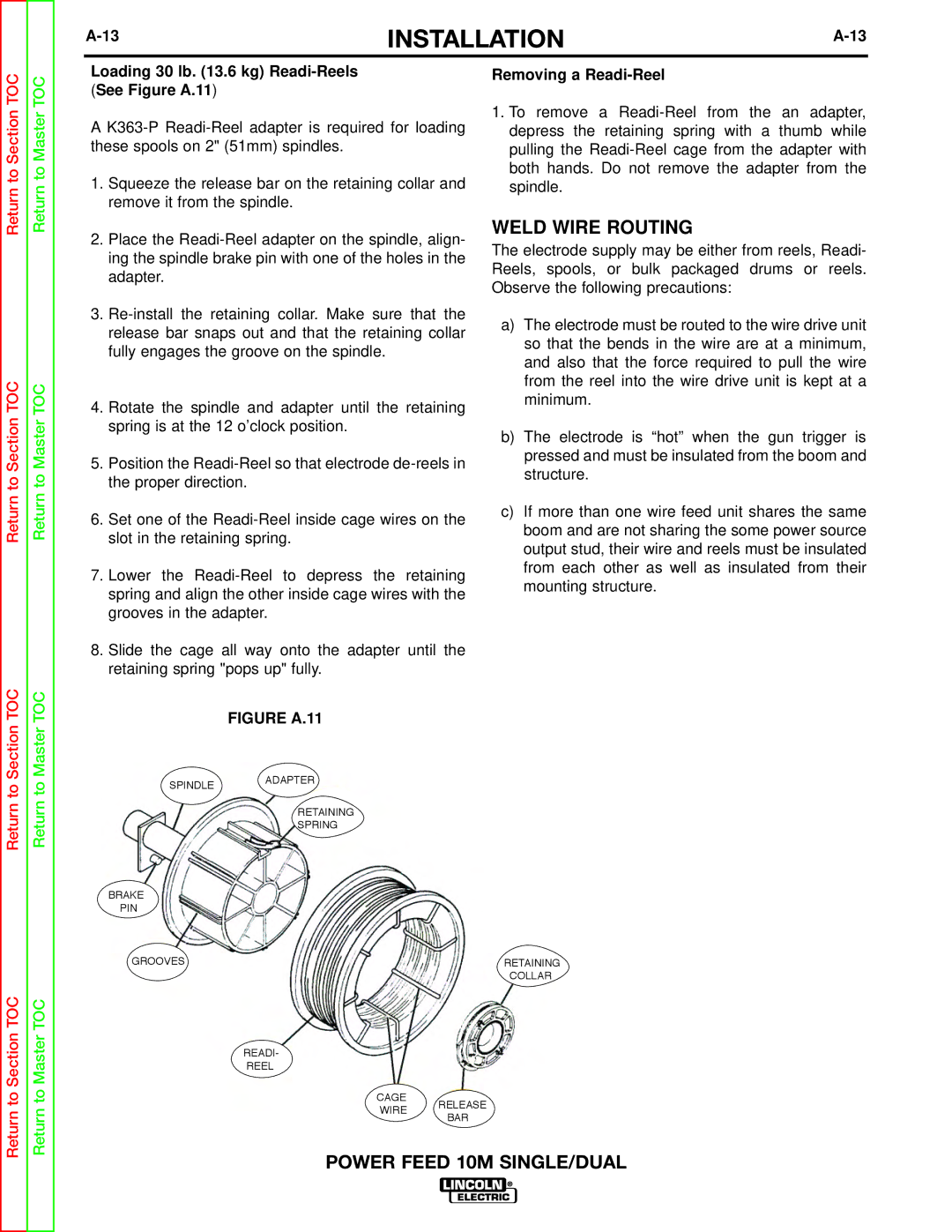 Lincoln Electric SVM172-A service manual Loading 30 lb .6 kg Readi-Reels See Figure A.11 