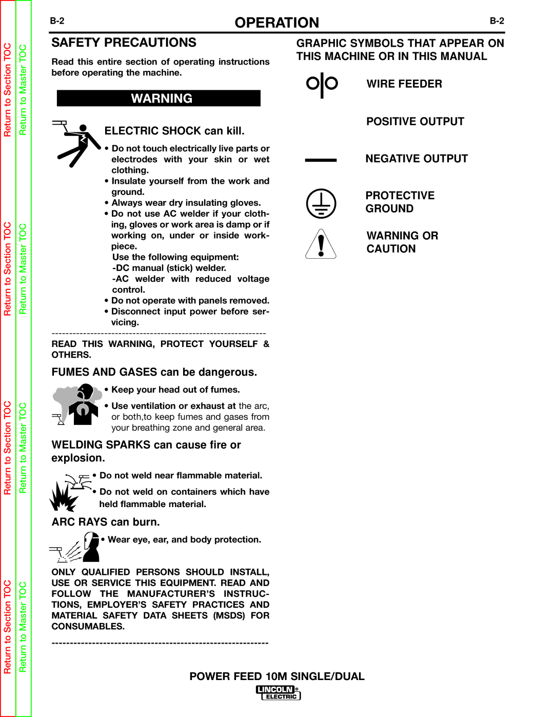 Lincoln Electric SVM172-A service manual Operation, Safety Precautions 