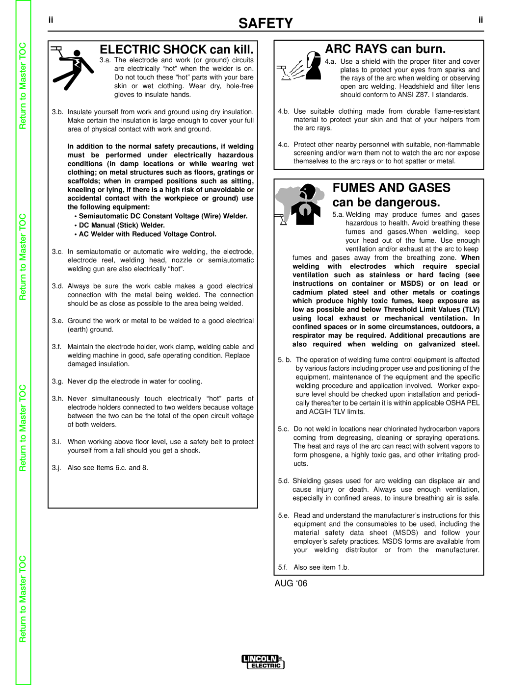 Lincoln Electric SVM172-A service manual Electric Shock can kill 