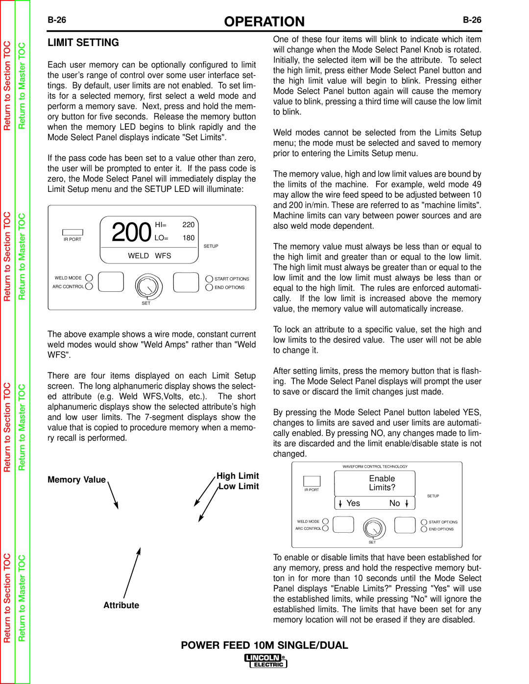 Lincoln Electric SVM172-A service manual Limit Setting, High Limit, Low Limit, Attribute 