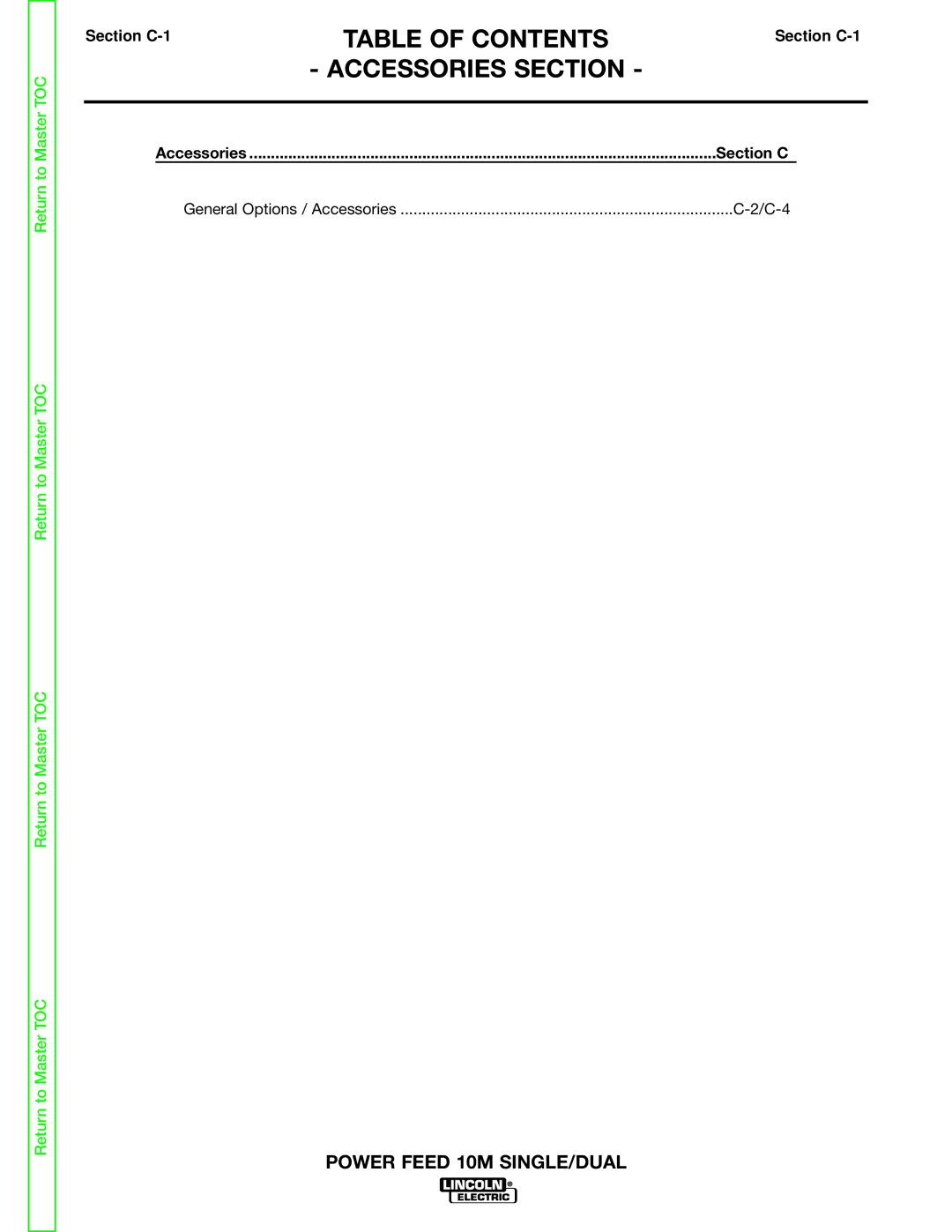 Lincoln Electric SVM172-A service manual Accessories Section, Section C-1 