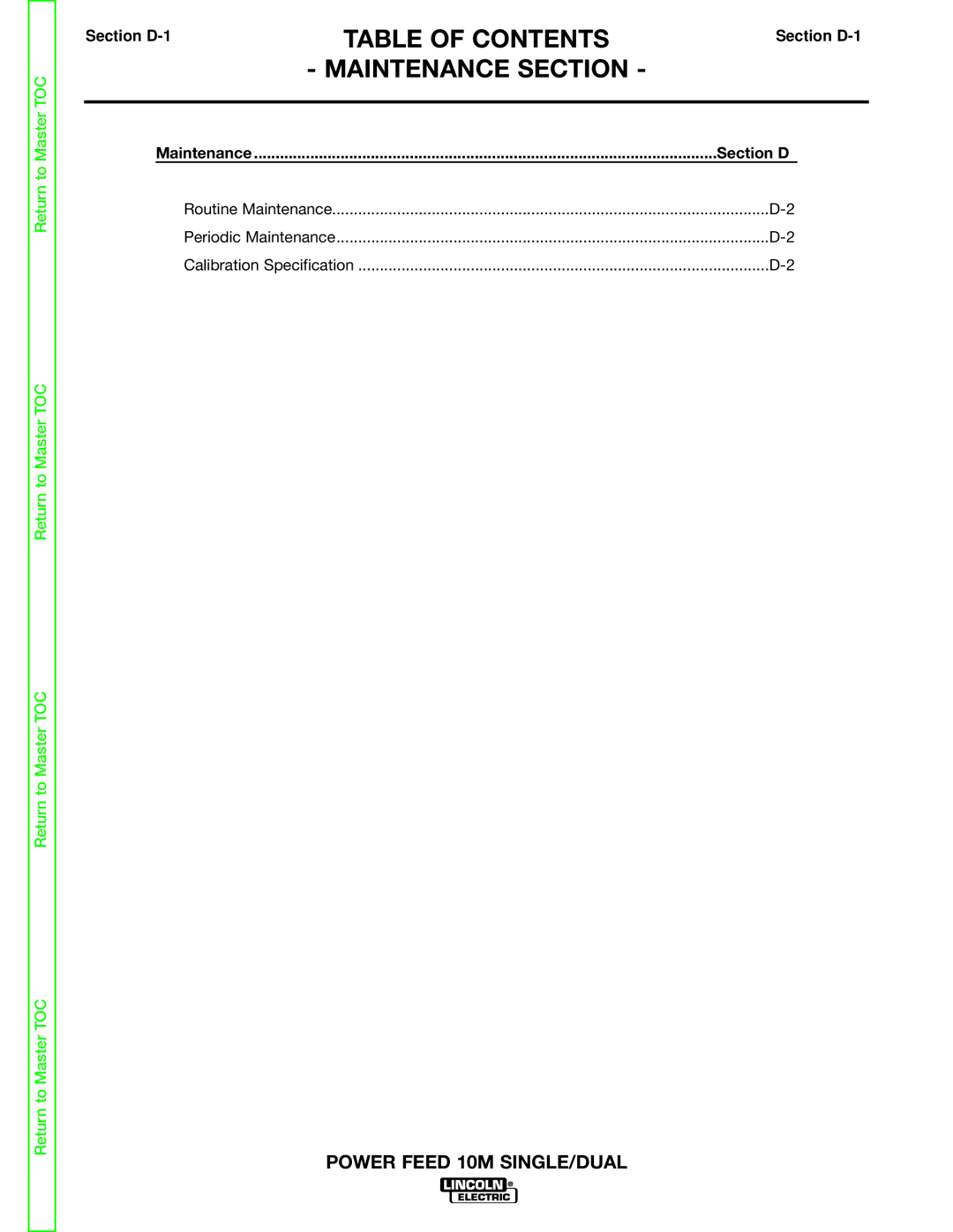 Lincoln Electric SVM172-A service manual Maintenance Section, Section D-1 