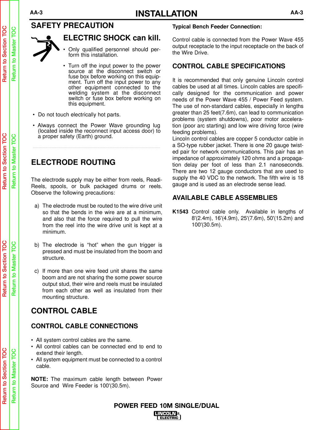 Lincoln Electric SVM172-A service manual Electrode Routing, Available Cable Assemblies, AA-3 