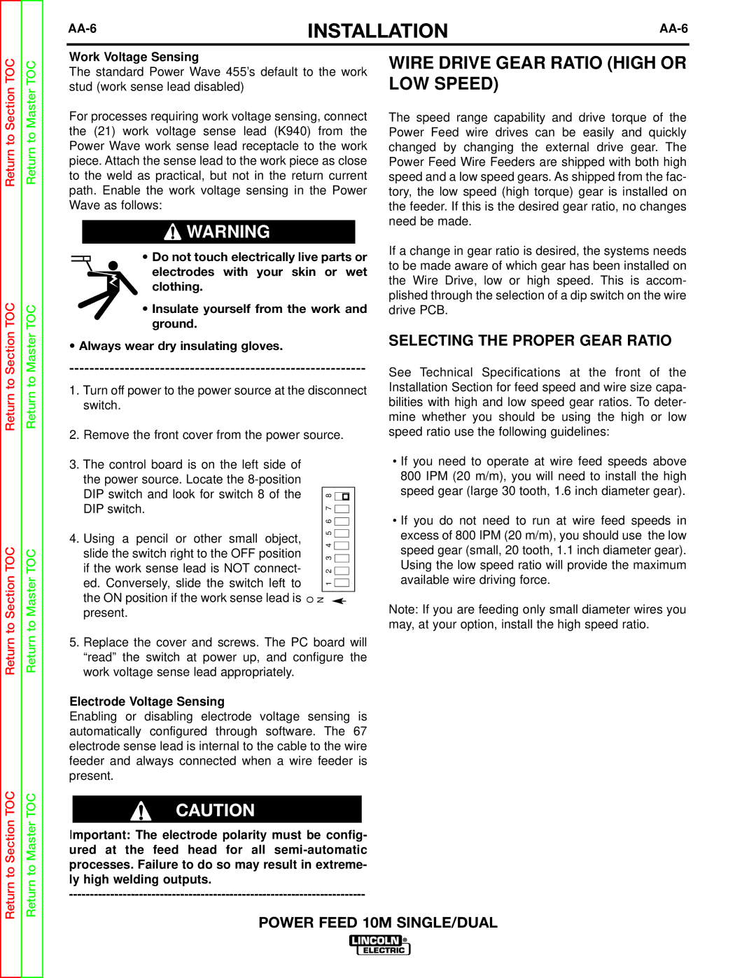 Lincoln Electric SVM172-A service manual AA-6, Work Voltage Sensing, Electrode Voltage Sensing 