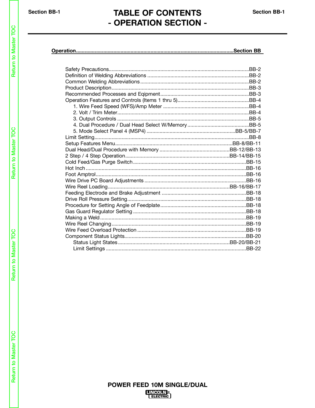 Lincoln Electric SVM172-A service manual Section BB-1 