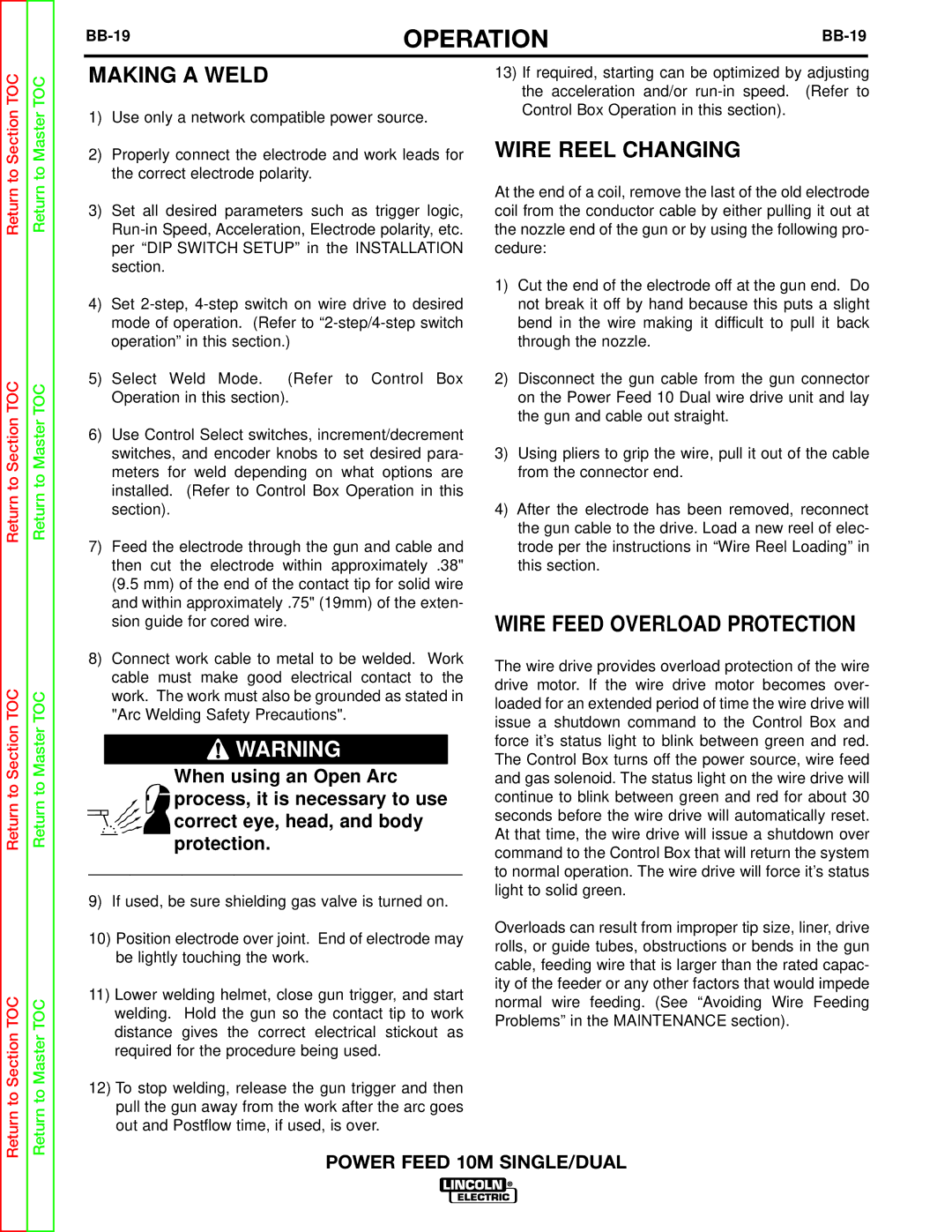 Lincoln Electric SVM172-A service manual Making a Weld, BB-19 